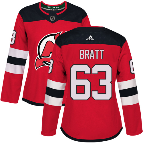 Adidas New Jersey Devils 63 Jesper Bratt Red Home Authentic Women Stitched NHL Jersey